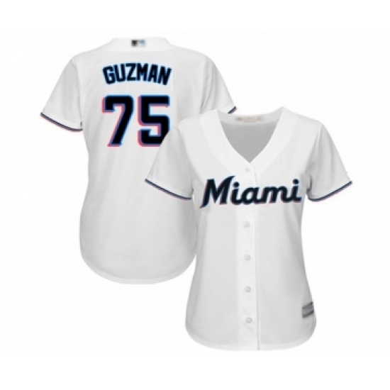 Women's Miami Marlins #75 Jorge Guzman Authentic White Home Cool Base Baseball Player Jersey - Ujersey