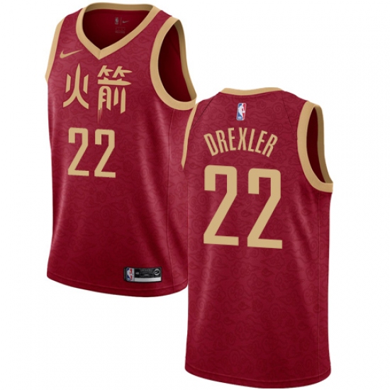Youth Nike Houston Rockets #22 Clyde Drexler Swingman Red NBA Jersey - 2018 19 City Edition - Ujersey