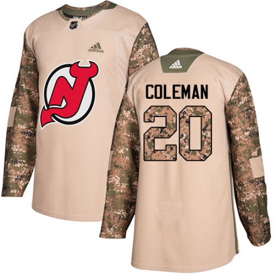 Men's Adidas New Jersey Devils #20 Blake Coleman Authentic Camo Veterans Day Practice NHL Jersey - Ujersey