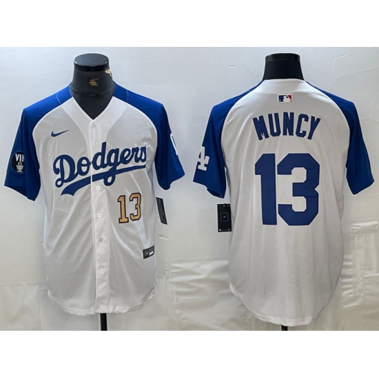 Men's Los Angeles Dodgers #13 Max Muncy Number White Blue Fashion Stitched Cool Base Limited Jerseys