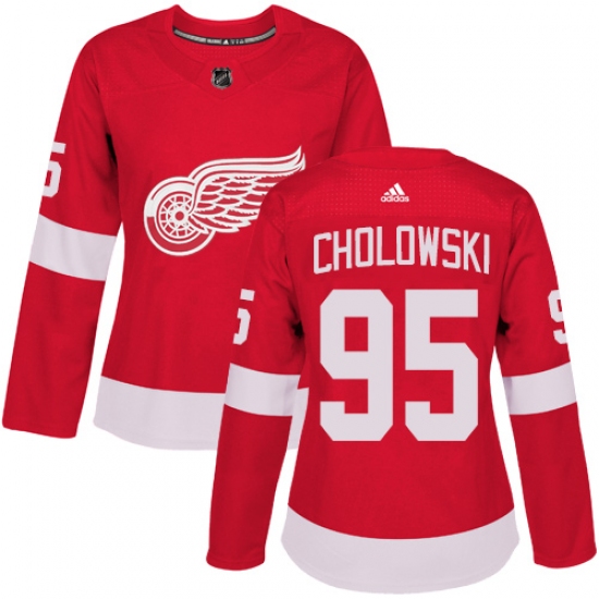 Women's Adidas Detroit Red Wings #95 Dennis Cholowski Premier Red Home NHL Jersey - Ujersey