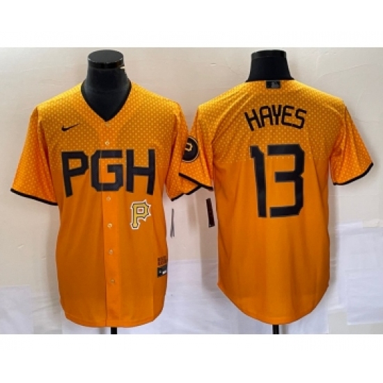 Men's Nike Pittsburgh Pirates #13 KeBryan Hayes Gold 2023 City Connect Stitched Jersey - Ujersey