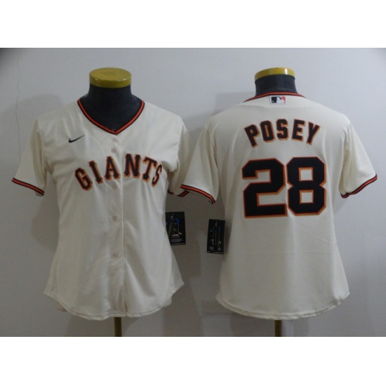 Women's San Francisco Giants #28 Buster Posey Authentic Cream Home Jersey