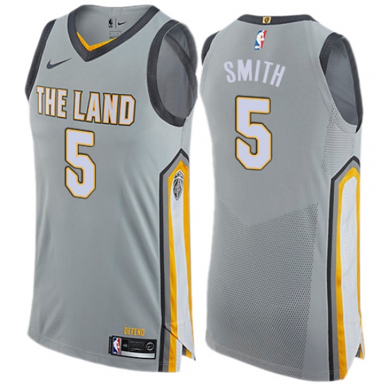 Men's Nike Cleveland Cavaliers #5 J.R. Smith Authentic Gray NBA Jersey - City Edition - Ujersey
