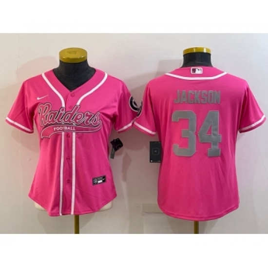Women's Las Vegas Raiders #34 Bo Jackson Pink With Patch Cool Base Stitched Baseball Jersey - Ujersey