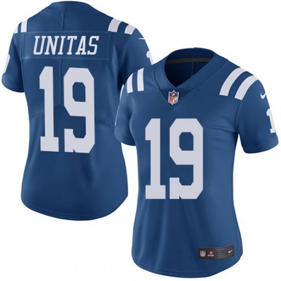 Women's Nike Indianapolis Colts #19 Johnny Unitas Limited Royal Blue Rush Vapor Untouchable NFL Jersey - Ujersey