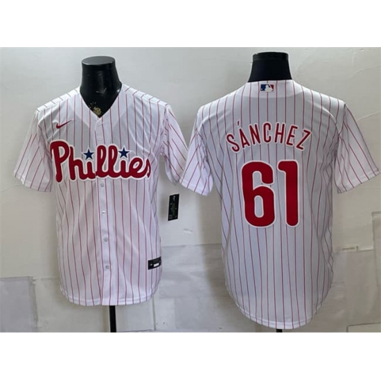 Men's Philadelphia Phillies #61 Cristopher Sánchez White Cool Base Stitched Jersey