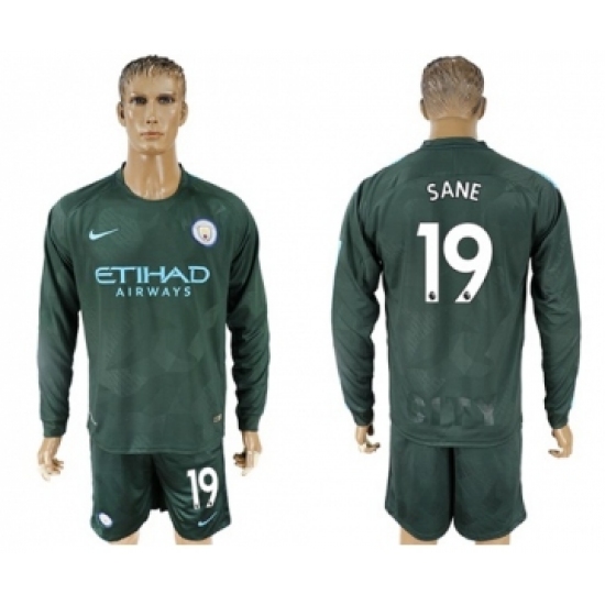 Manchester City #19 Sane Sec Away Long Sleeves Soccer Club Jersey