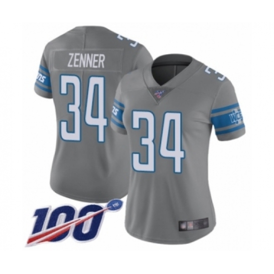 Women's Detroit Lions #34 Zach Zenner Limited Steel Rush Vapor Untouchable 100th Season Football Jersey - Ujersey
