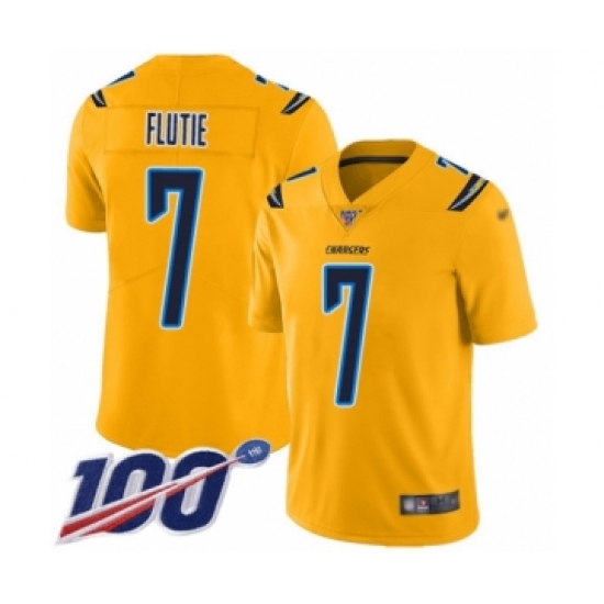 Men's Los Angeles Chargers #7 Doug Flutie Limited Gold Inverted Legend 100th Season Football Jersey - Ujersey