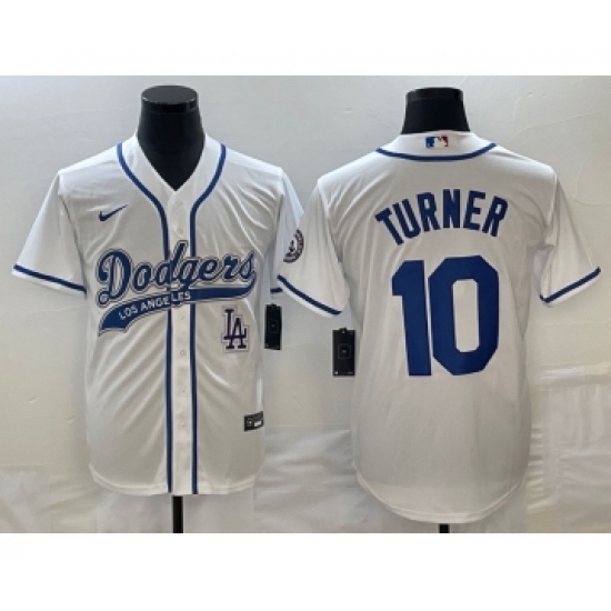 Men's Los Angeles Dodgers #10 Justin Turner White Cool Base Stitched Baseball Jersey - Ujersey
