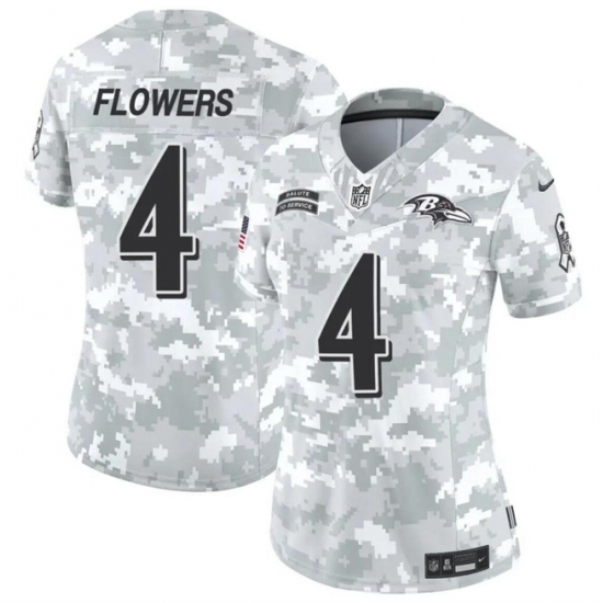 Women's Baltimore Ravens #4 Zay Flowers 2024 F.U.S.E Arctic Camo Salute To Service Limited Stitched Football Jersey(Run Small) - Ujersey