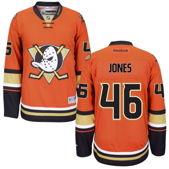 Youth Reebok Anaheim Ducks #46 Max Jones Premier Orange Third NHL Jersey - Ujersey