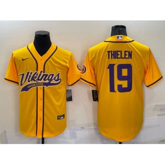 Men's Minnesota Vikings #19 Adam Thielen Yellow With Patch Cool Base Stitched Baseball Jersey - Ujersey