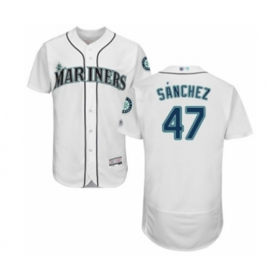 Men's Seattle Mariners #47 Ricardo Sanchez White Home Flex Base Authentic Collection Baseball Player Jersey - Ujersey