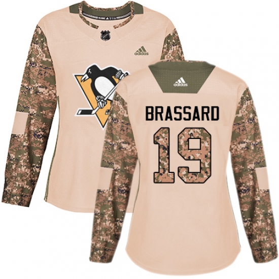 Women's Adidas Pittsburgh Penguins #19 Derick Brassard Authentic Camo Veterans Day Practice NHL Jersey - Ujersey