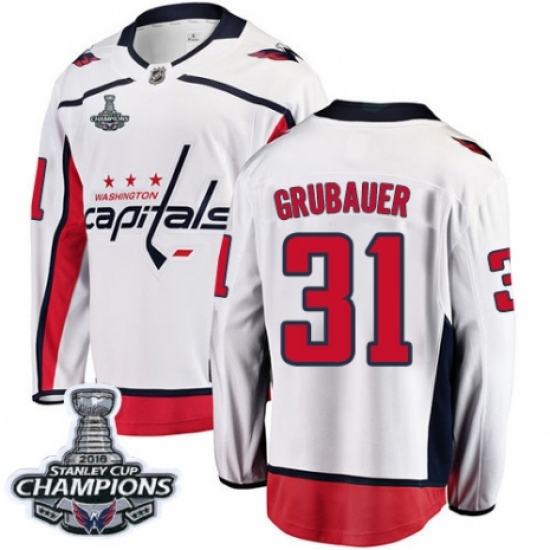 Men's Washington Capitals #31 Philipp Grubauer Fanatics Branded White Away Breakaway 2018 Stanley Cup Final Champions NHL Jersey - Ujersey