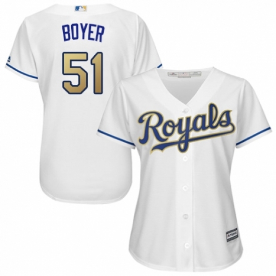 Women's Majestic Kansas City Royals #51 Blaine Boyer Authentic White Home Cool Base MLB Jersey - Ujersey