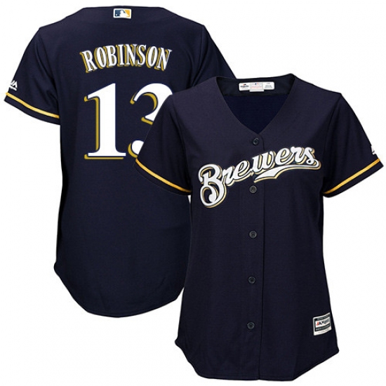 Women's Majestic Milwaukee Brewers #13 Glenn Robinson Authentic Navy Blue Alternate Cool Base MLB Jersey - Ujersey