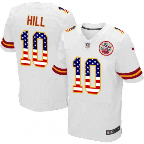 Men's Nike Kansas City Chiefs #10 Tyreek Hill Elite White Road USA Flag Fashion NFL Jersey - ujerseystore