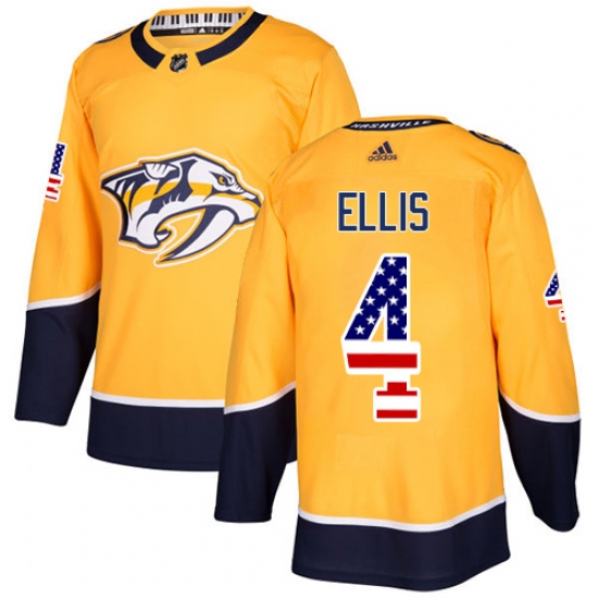 Men's Adidas Nashville Predators #4 Ryan Ellis Authentic Gold USA Flag Fashion NHL Jersey - Ujersey