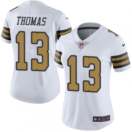 Women's Nike New Orleans Saints #13 Michael Thomas Limited White Rush Vapor Untouchable NFL Jersey - Ujersey