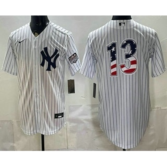 Men's New York Yankees #13 Jazz Chisholm Jr White 2026 USA 250 Fourth of July Home Stadium Stitched Jersey - Ujersey
