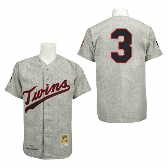 Men's Mitchell and Ness 1969 Minnesota Twins #3 Harmon Killebrew Authentic Grey Throwback MLB Jersey - Ujersey