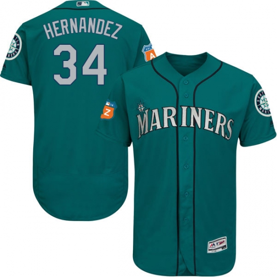 Men's Majestic Seattle Mariners #34 Felix Hernandez Teal Green Alternate Flex Base Authentic Collection MLB Jersey - Ujersey