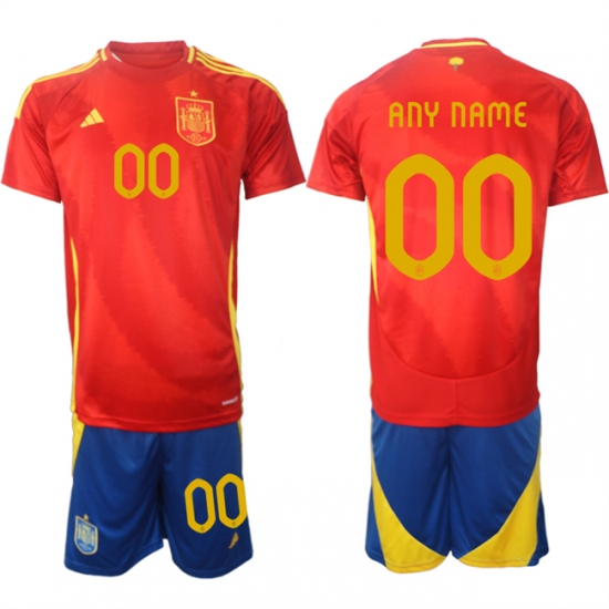 Men's Spain Team Custom 2024-25 Red Home Soccer Jersey Suit - Ujersey