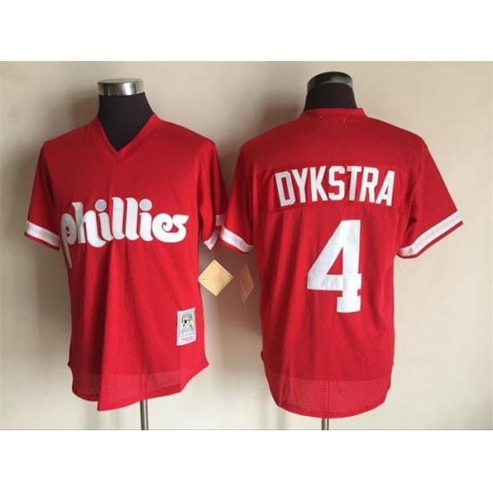 Men's Philadelphia Phillies #4 Lenny Dykstra Mitchell and Ness Red 1991 Throwback Stitched MLB Jersey - Ujersey