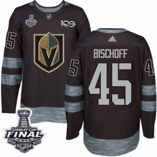 Men's Adidas Vegas Golden Knights #45 Jake Bischoff Authentic Black 1917-2017 100th Anniversary 2018 Stanley Cup Final NHL Jersey - Ujersey