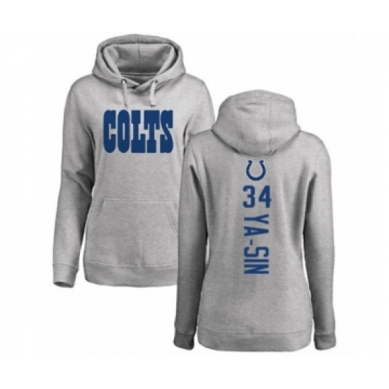 Football Women's Indianapolis Colts #34 Rock Ya-Sin Ash Backer Pullover Hoodie - Ujersey