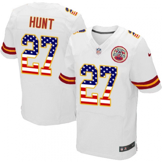 Men's Nike Kansas City Chiefs #27 Kareem Hunt Elite White Road USA Flag Fashion NFL Jersey - ujerseystore