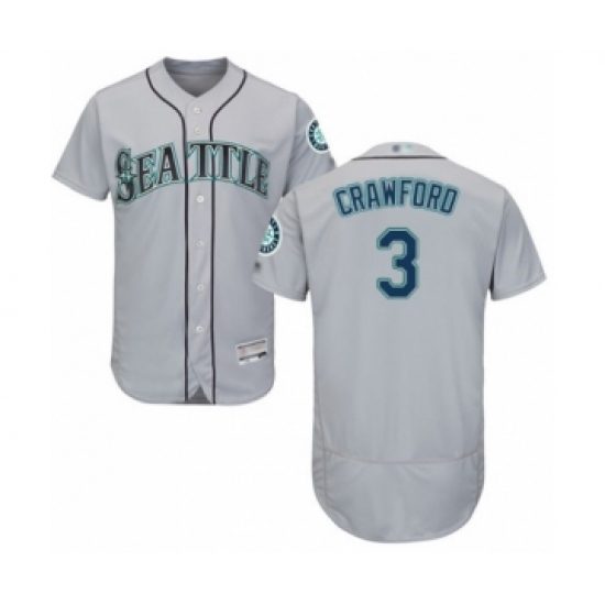 Men's Seattle Mariners #3 J.P. Crawford Grey Road Flex Base Authentic Collection Baseball Player Jersey - Ujersey