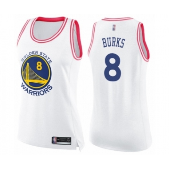 Women's Golden State Warriors #8 Alec Burks Swingman White Pink Fashion Basketball Jersey - Ujersey