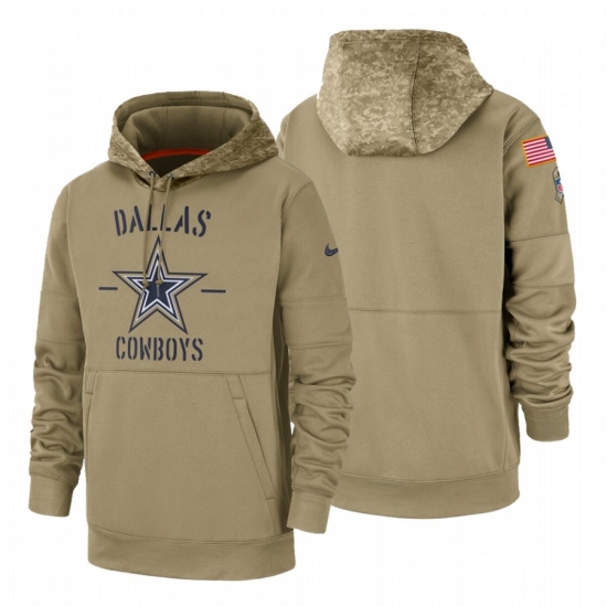 Men's Dallas Cowboys 2019 Salute to Service Tan Sideline Therma Pullover Hoodie