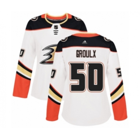 Women's Adidas Anaheim Ducks #50 Benoit-Olivier Groulx Authentic White Away NHL Jersey - Ujersey
