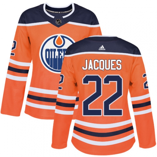 Women's Adidas Edmonton Oilers #22 Jean-Francois Jacques Authentic Orange Home NHL Jersey - Ujersey