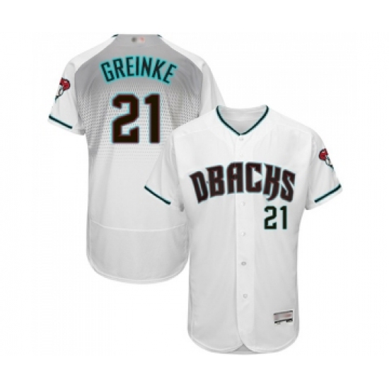 Men's Arizona Diamondbacks #21 Zack Greinke White Teal Alternate Authentic Collection Flex Base Baseball Jersey - Ujersey
