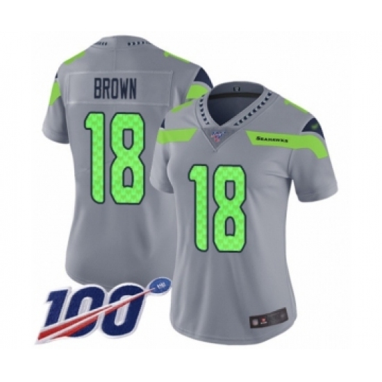 Women's Seattle Seahawks #18 Jaron Brown Limited Silver Inverted Legend 100th Season Football Jersey - Ujersey