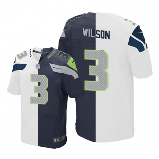 Men's Nike Seattle Seahawks #3 Russell Wilson Elite Navy/White Split Fashion NFL Jersey - Ujersey