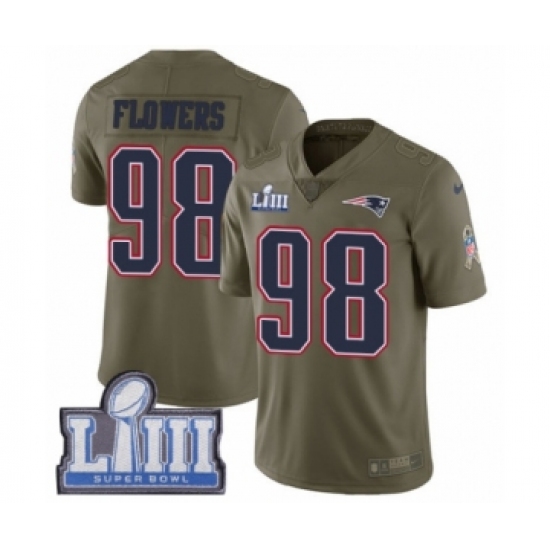Youth Nike New England Patriots #98 Trey Flowers Limited Olive 2017 Salute to Service Super Bowl LIII Bound NFL Jersey - Ujersey