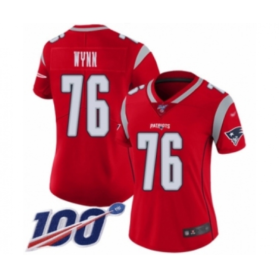 Women's New England Patriots #76 Isaiah Wynn Limited Red Inverted Legend 100th Season Football Jersey - Ujersey