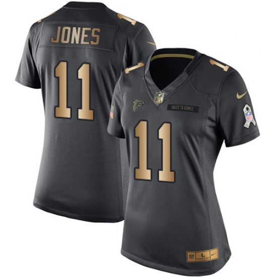 Women's Nike Atlanta Falcons #11 Julio Jones Limited Black/Gold Salute to Service NFL Jersey - Ujersey
