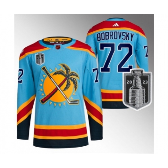 Men's Florida Panthers #72 Sergei Bobrovsky Blue 2023 Stanley Cup Final Reverse Retro Stitched Jersey - Ujersey