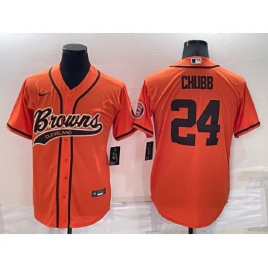 Men's Cleveland Browns #24 Nick Chubb Orange Stitched Cool Base Nike Baseball Jersey - Ujersey