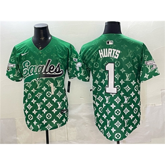 Men's Philadelphia Eagles #1 Jalen Hurts Green With Limited Stitched Baseball Jersey - Ujersey