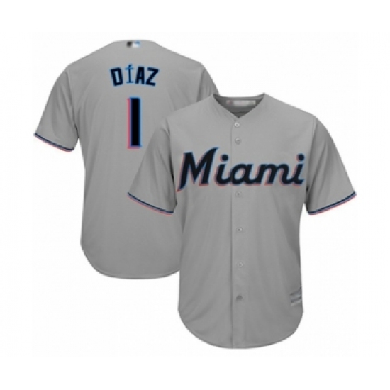 Youth Miami Marlins #1 Isan Diaz Authentic Grey Road Cool Base Baseball Player Jersey - Ujersey