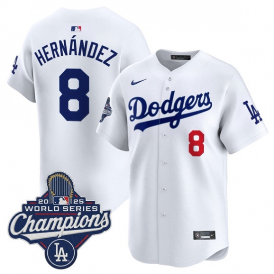 Men's Los Angeles Dodgers #8 Enrique Hernandez White 2025 Champions Stitched Baseball Jersey - Ujersey